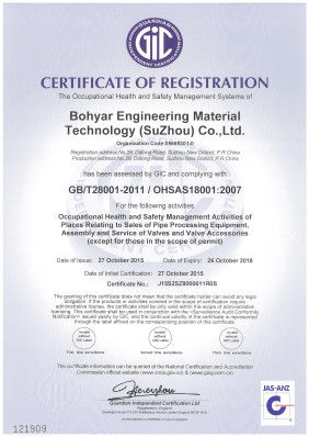 Chine Bohyar Engineering Material Technology(Suzhou)Co., Ltd Certifications